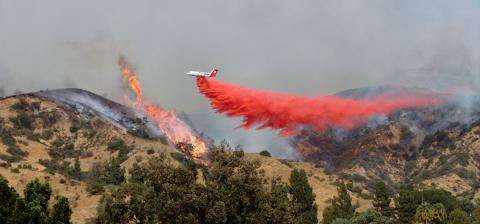 Airplane fighting a wildfire